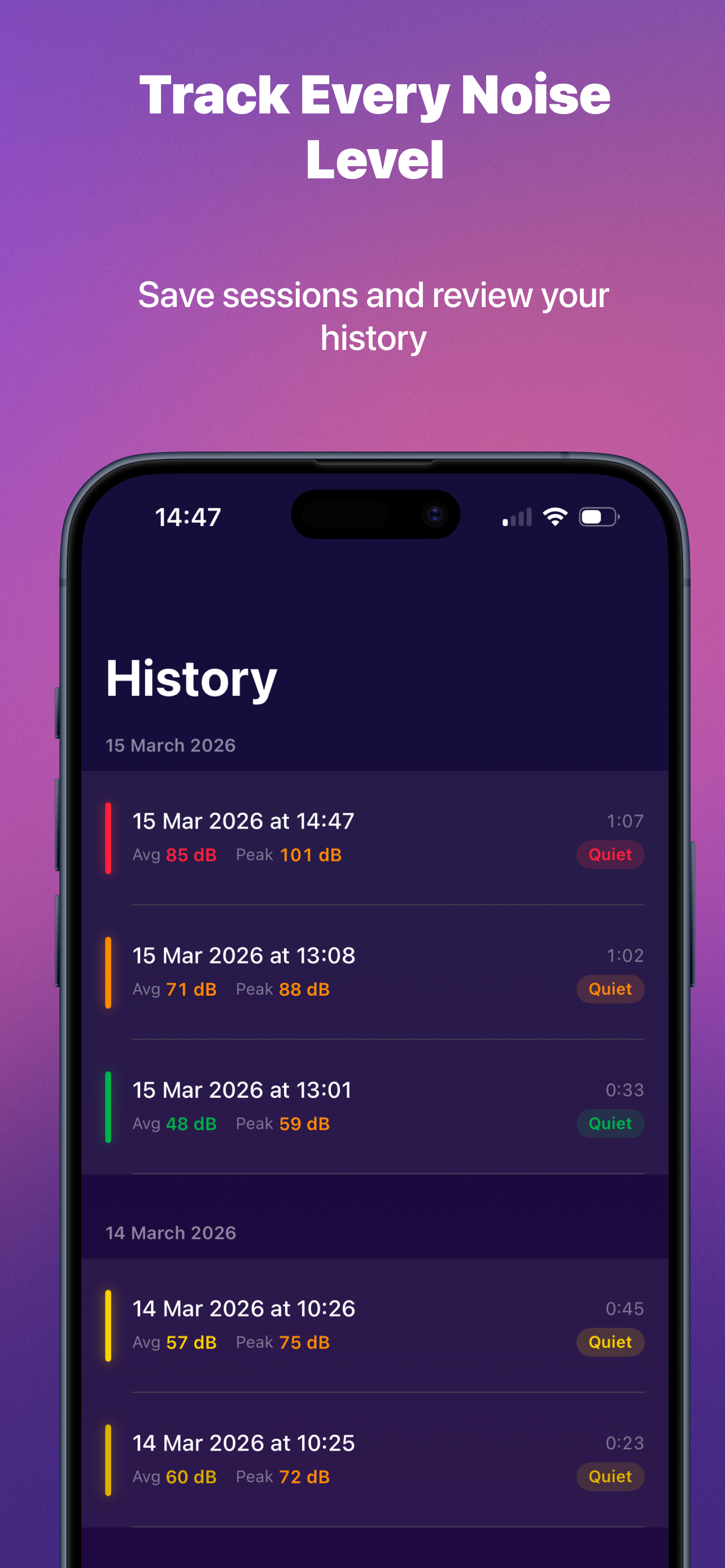 Track Every Noise Level - measurement history view